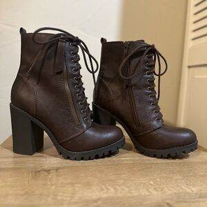 Soda Dark Brown Chunky Heel Ankle Booties
